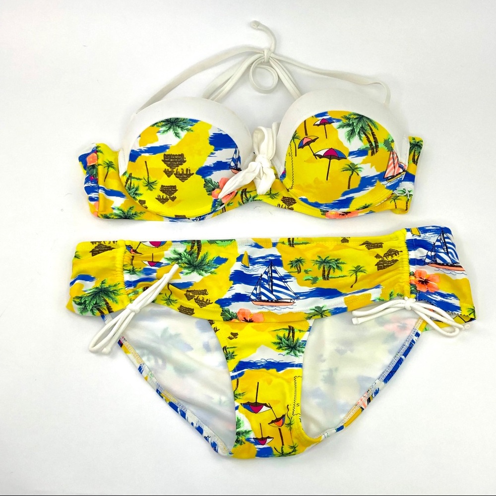 OP Yellow Print Beach Scene Bikini - Picture 2 of 8